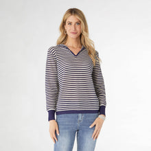 Aruni V-Neck Striped Knit Top with Hood