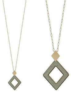 Wood Diamond Pendant 32" Necklace