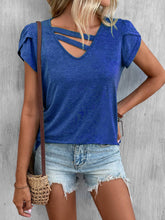 SOLID COLOR V-NECK PETAL-SLEEVED LOOSE BLOUSE