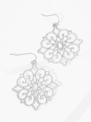 Metal Moroccan Shaped Filigree Dangle Drop Earrings