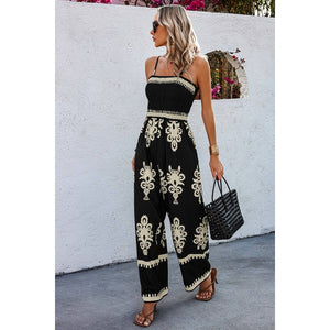 Off Shoulder Ruched Printed High Waist Jumpsuit