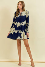 FLORAL PRINT SPLIT V NECK LSLV TIERED MINI DRESS