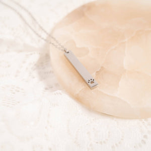 Paw Print Cutout Vertical Stainless Steel Bar Necklace: Stainless