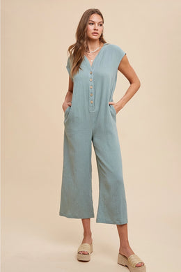 Cotton Gauze Button Down Jumpsuit