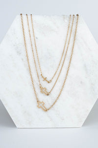 Set Of Three Dainty Chain Necklaces Each With A Horizontal Cross