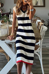 Striped Midi Dress With Red Accent