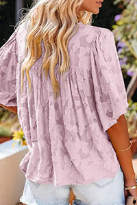 Chiffon Flared Sleeve Lace Cut Out Button Top