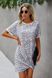 Round Neck Leopard Short Dress