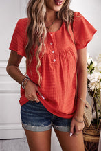 Square Neck Solid Button Ruched Loose Fit Top