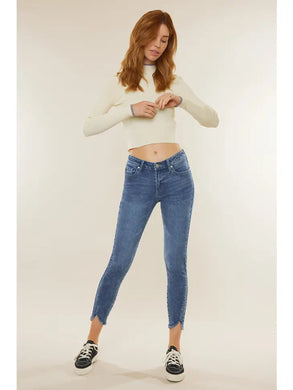 Mid Rise Twisted Hem Ankle Skinny