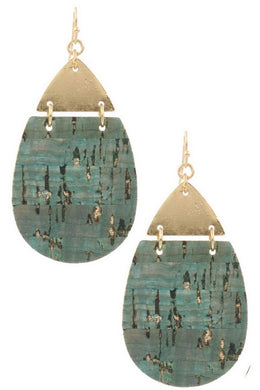 Hammered Metal Teardrop Wood Cork Earring