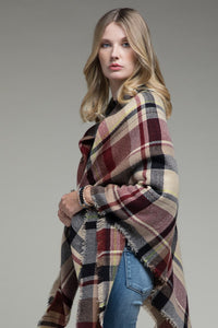 Multi Color Plaid Over-Sized Frayed Square Blanket Scarf