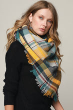 Multi Color Plaid Over-Sized Frayed Square Blanket Scarf