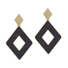 Wood Open Diamond and Gold 2" Earring