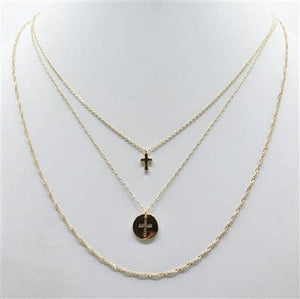 Triple Layered Cross and Coin 16"-18" Necklace