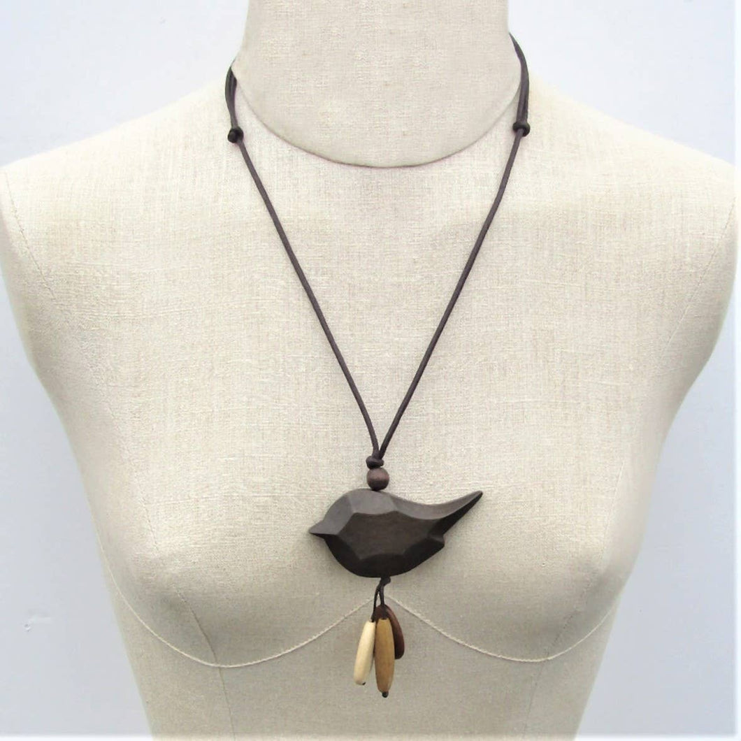 Tori wood bird necklace