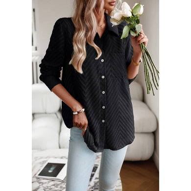 Open Front Button Pocket Lined Loose Blouse