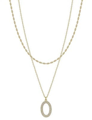 Double Layered Chain with Pave Open Oval Necklace