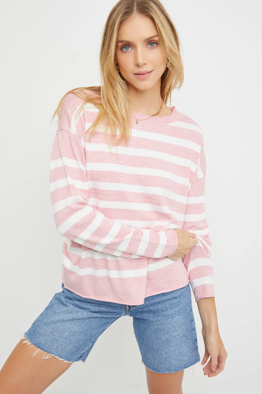 STRIPED DROP SHOULDER PULLOVER SWEATER
