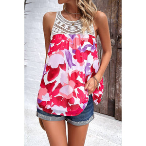 Floral Sleeveless Color Block Lace Loose Top