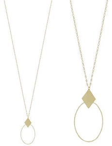 Gold Diamond Shape with Open Oval 36" Necklace