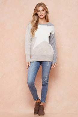 Star Contrast Knit Sweater