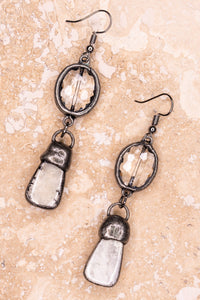 Dangle Earring With A Lariat Style Stone And A Soldered Crystal