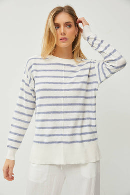 STRIPED CENTER SEAM DETAILED PULLOVER SWEATER