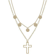 Coin Layered with Open Cross 16"-18" Necklace