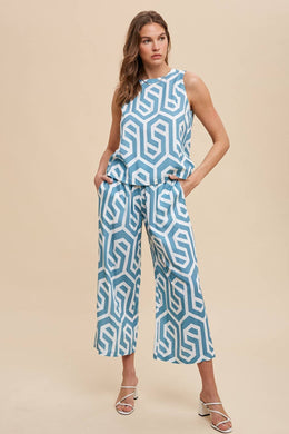 ABSTRACT PRINT WOVEN TANK & WIDE PANTS