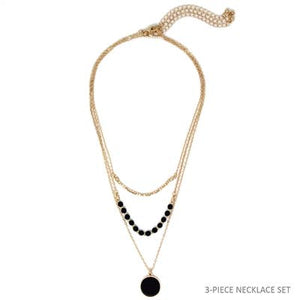 Gold Chain with Black Round Stone 16"-18" Necklace