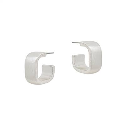 Matte Silver Squared Thick Huggie Earring