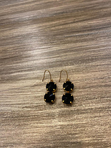 Gold With 2 Black Stone Drop Earring