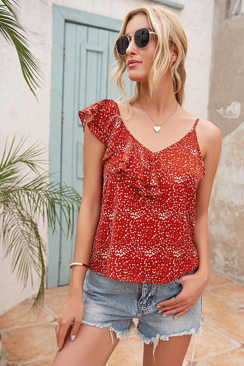 Irregular Sleeve Patterned Casual Top