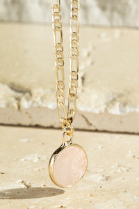 Natural Stone In A Round Gold Frame Pendant Necklace