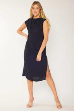 Cap Sleeve Solid Midi Dress With Drape Front Detail