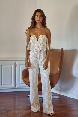 Lace V Wire Tube Top Jumpsuit