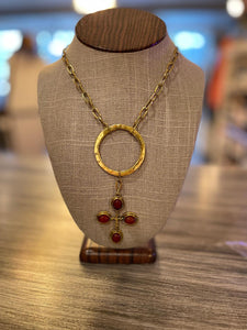 Gold Chain With Gold Ring And Cross Pendant