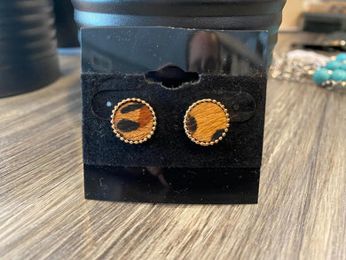 Genuine Leather Brushed Animal Print Stud Earrings