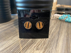 Genuine Leather Brushed Animal Print Stud Earrings
